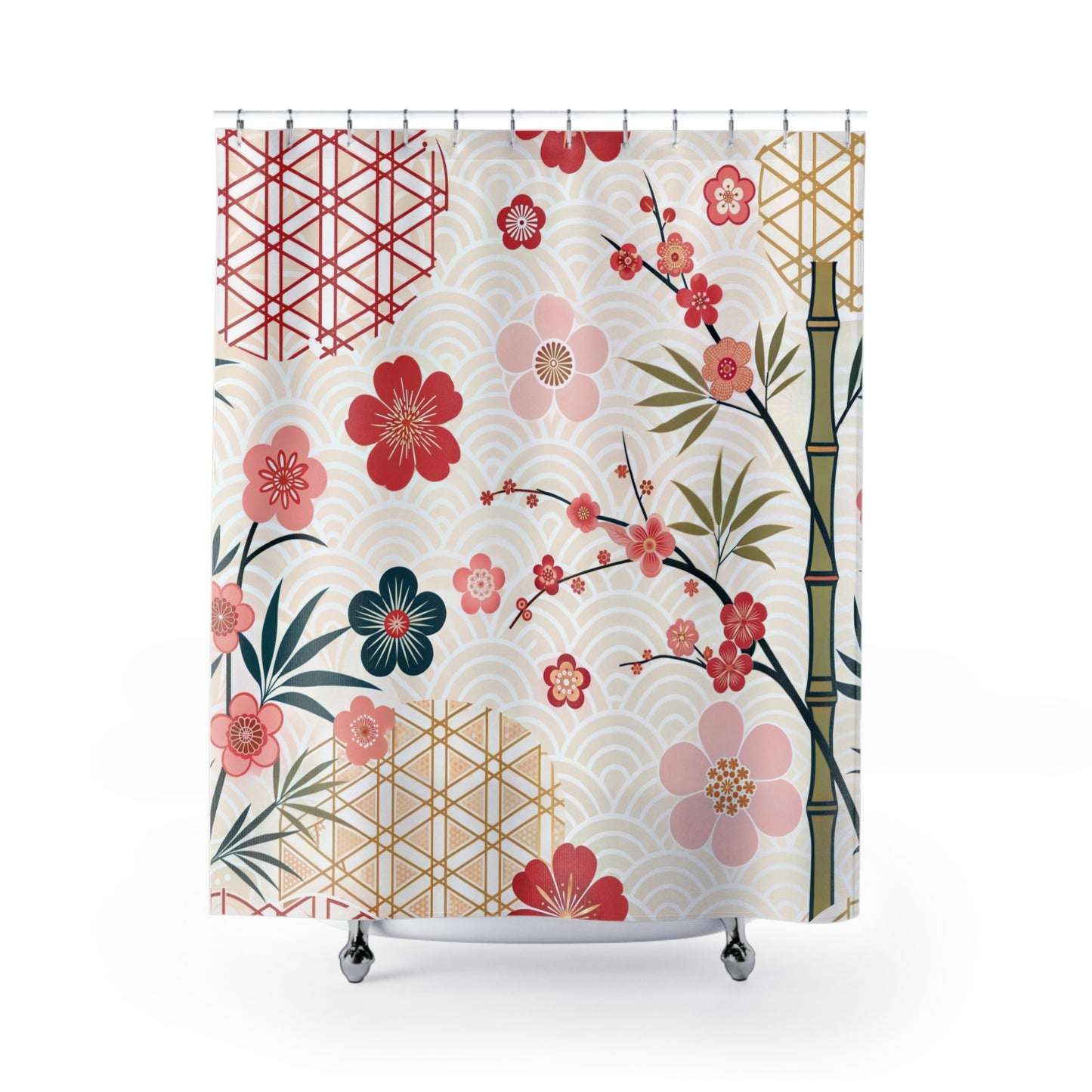 Elegant Asian Zen Cherry Blossom Garden Floral Shower Curtain