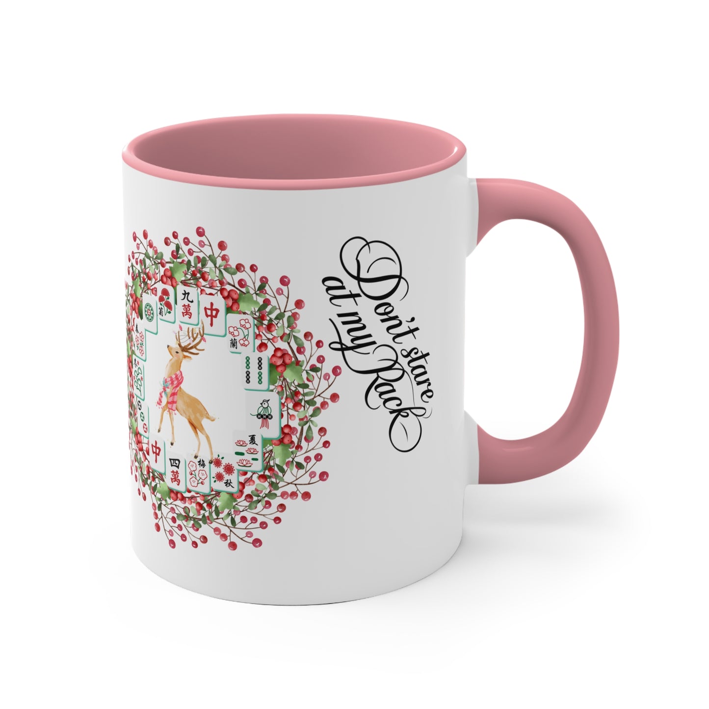 Funny Mahjong Christmas Mug, Don't Stare At My Rack, Mahj Tiles, Reindeer, Festive Mahj Mug for Holiday Cheer - 11oz Accent Mug, Gift for