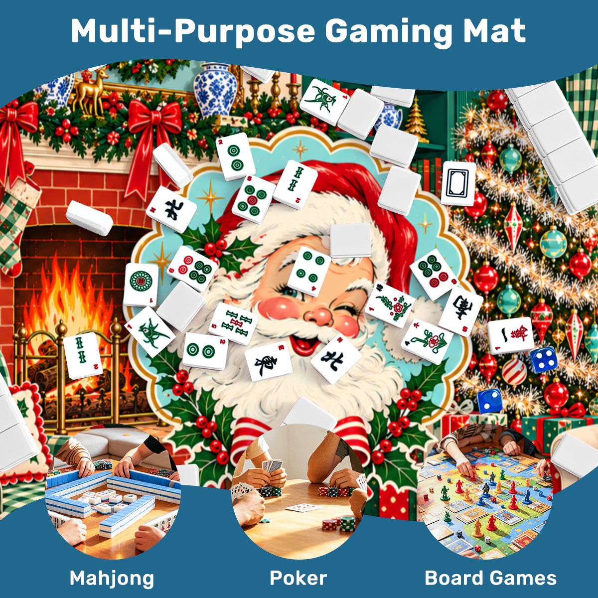 Nostalgic Modcentric Santa Christmas Mahjong Mat Sleek Surface