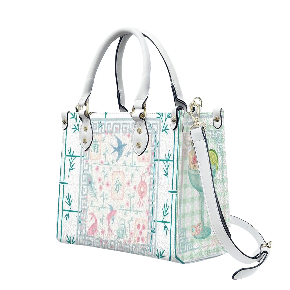 Preppy Mahjong Handbag, Shoulder Bag, Pastel Blue, Green Pink Yuppy Tote Bag for Women