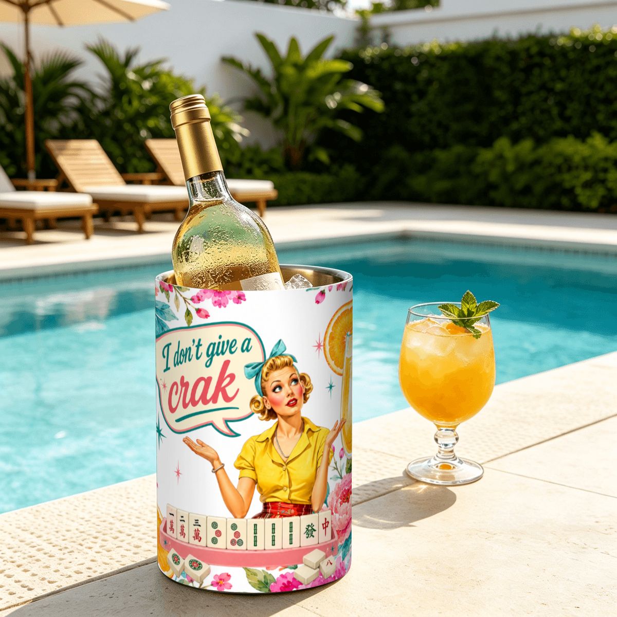 Funny Mahjong I Don't Give A Crack Stainless Steel Wine Chiller - Splash Of Mahj And Color Co.