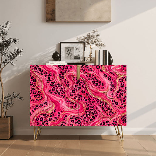 Hot Pink Leopard Print Mahjong Tiles And Accessories Sideboard Credenza - Splash Of Mahj And Color Co.