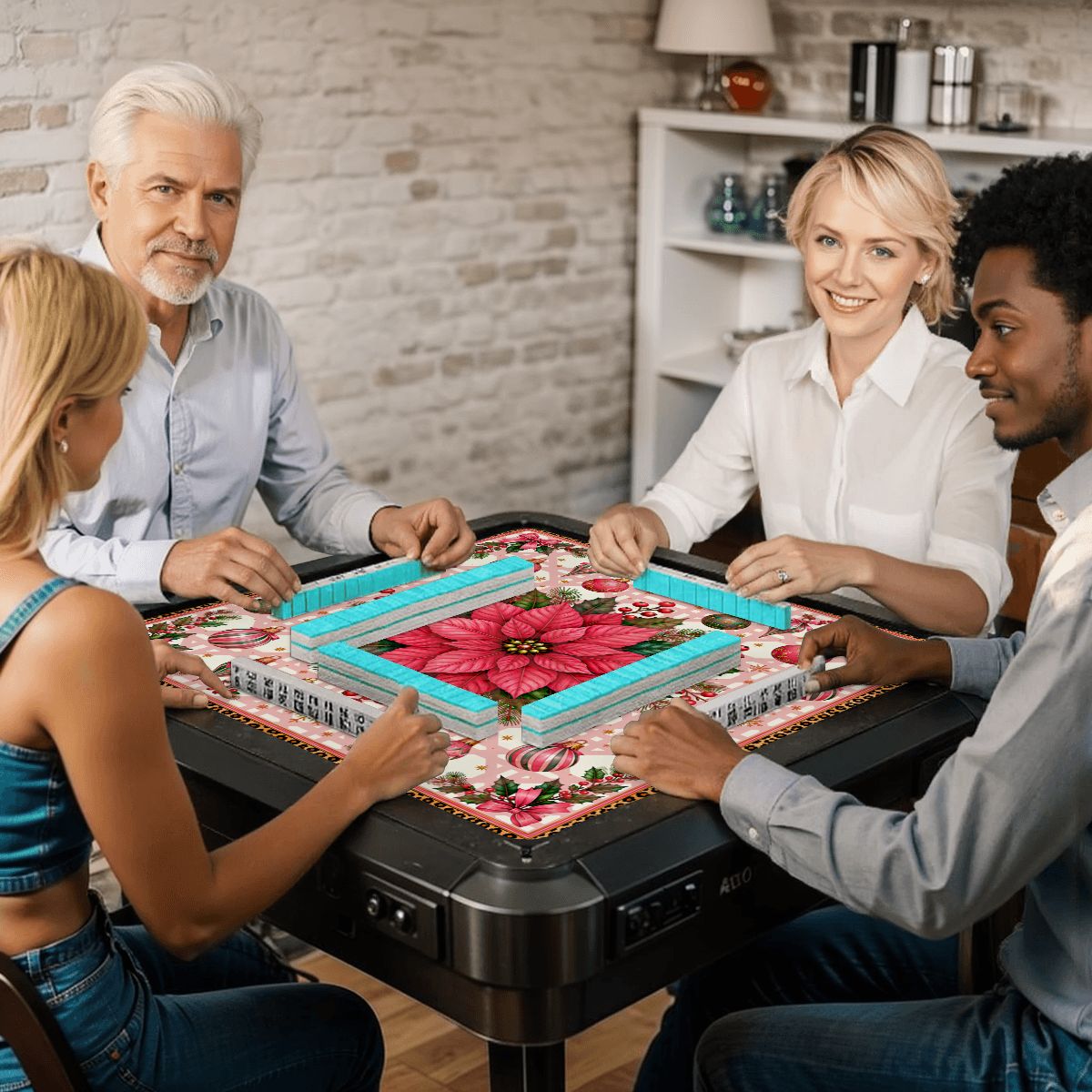 Leopard Luxe Poinsetta Mahjong Christmas Mat - Splash Of Mahj And Color Co.