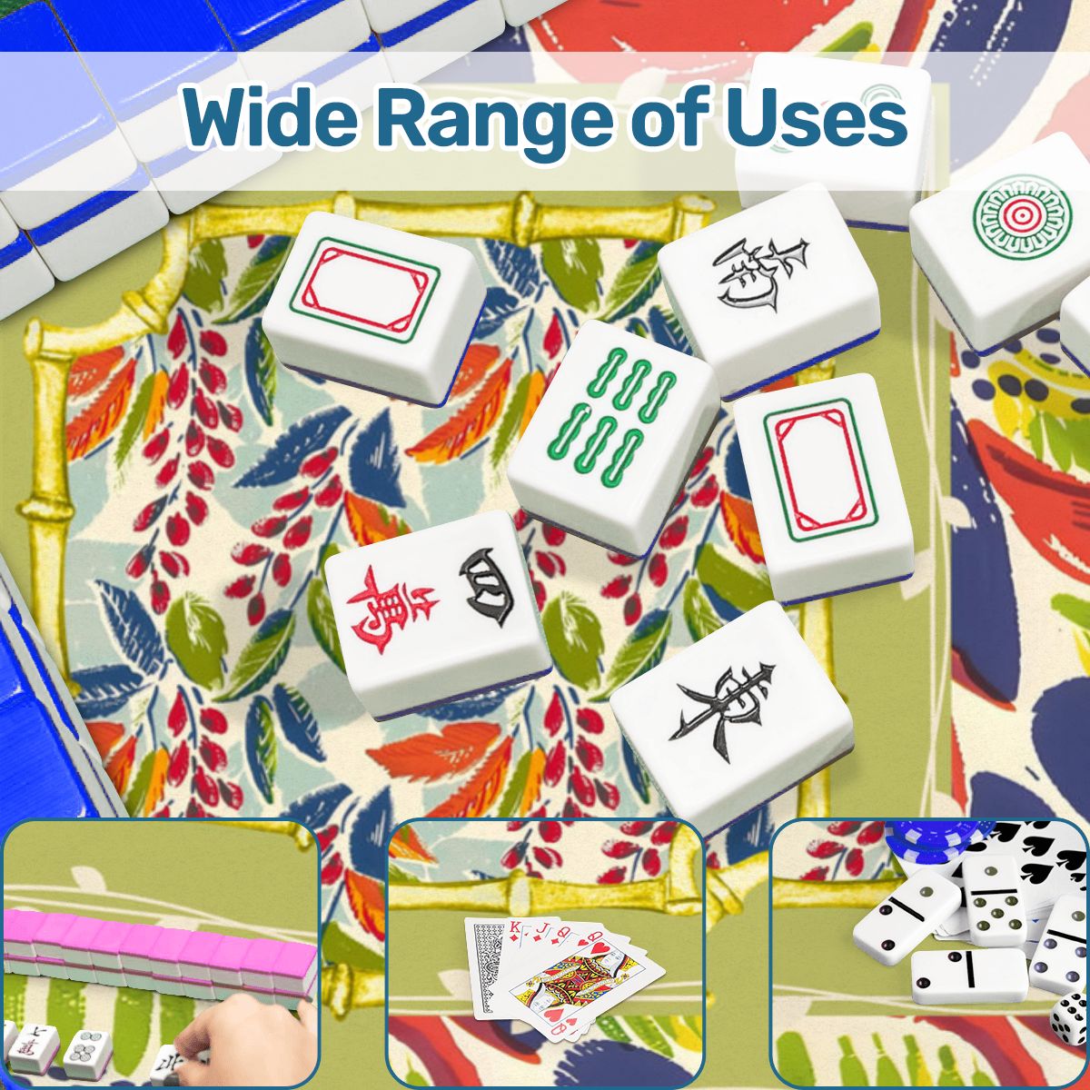 Mahjong Mat, Coral Blue Abstract Floral Modern Mahjong Mat