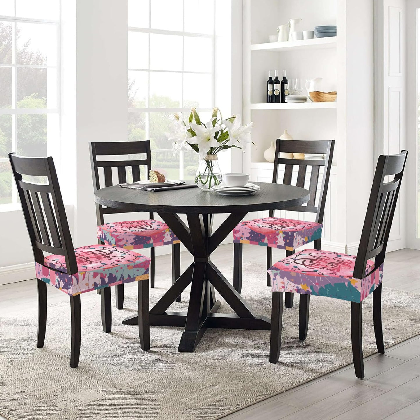 Mahjong Christmas Set Of Four Dining Chair Seat Covers