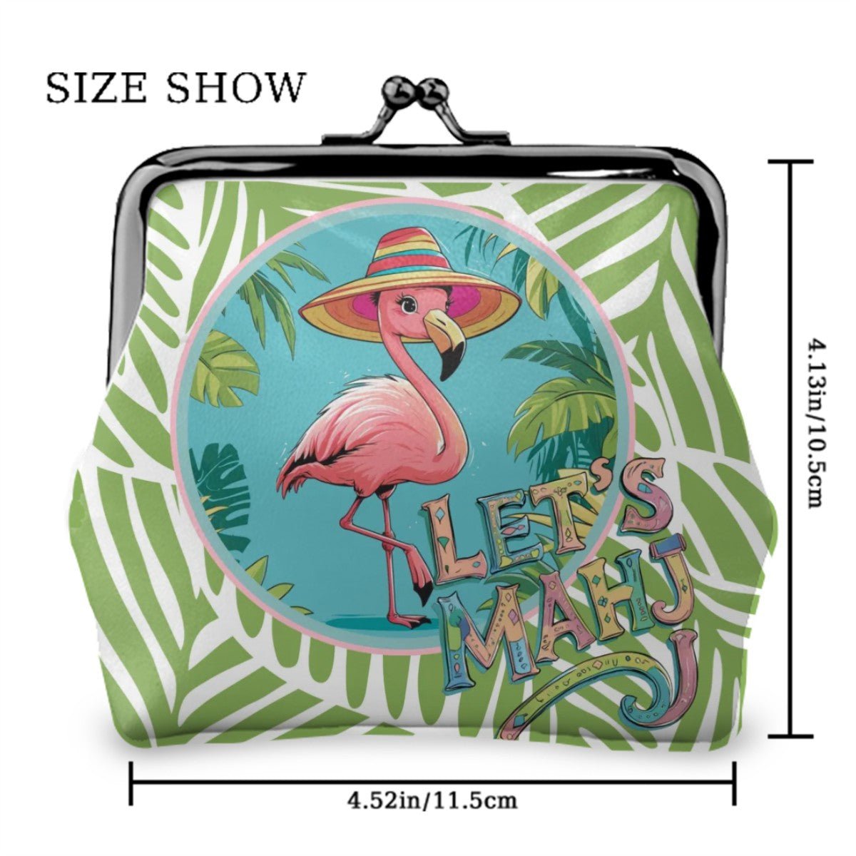 Let's Mahj Fluzy Flamingo Women's Leather Kiss Lock Coin Purse - Splash Of Mahj And Color Co.