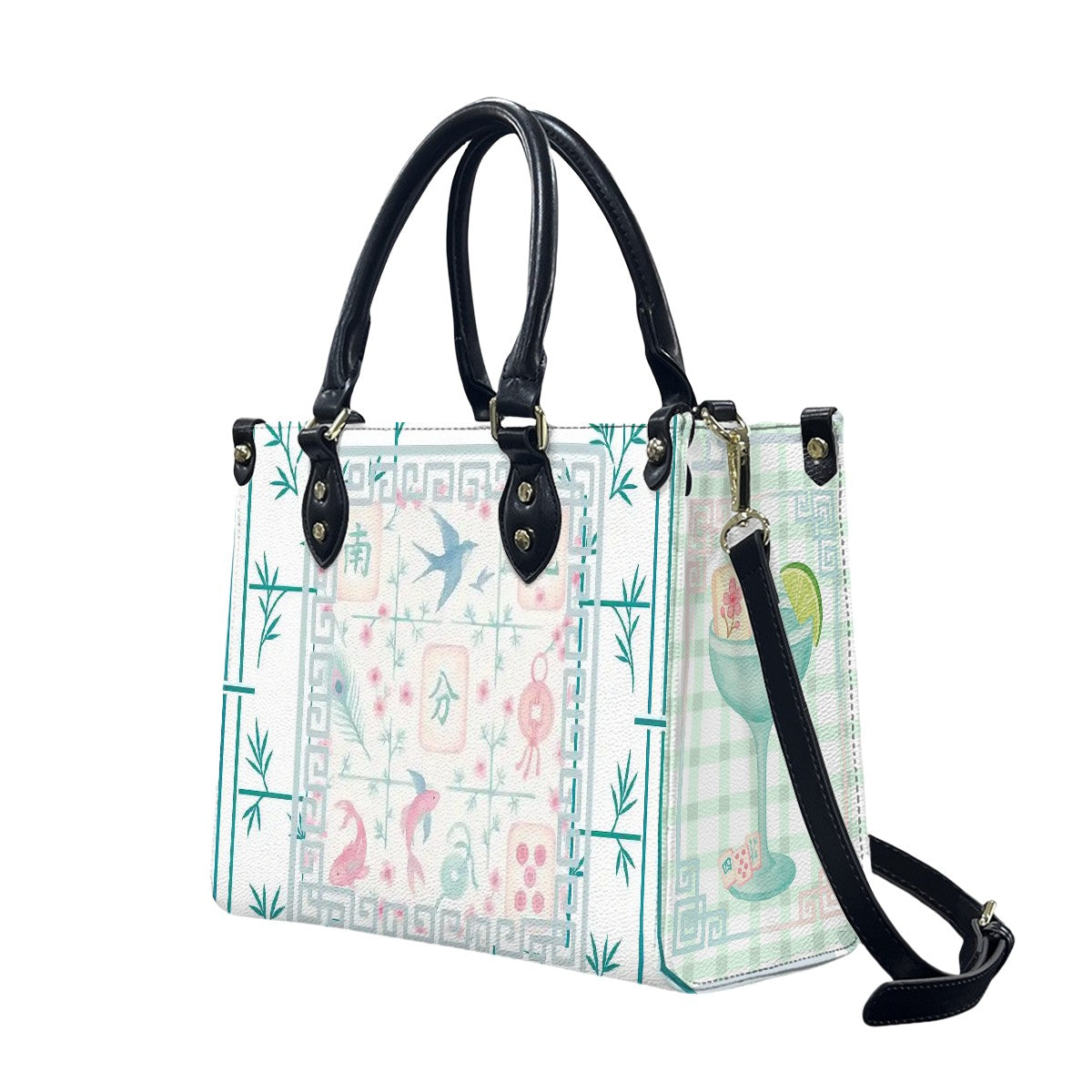 Preppy Mahjong Handbag, Shoulder Bag, Pastel Blue, Green Pink Yuppy Tote Bag for Women