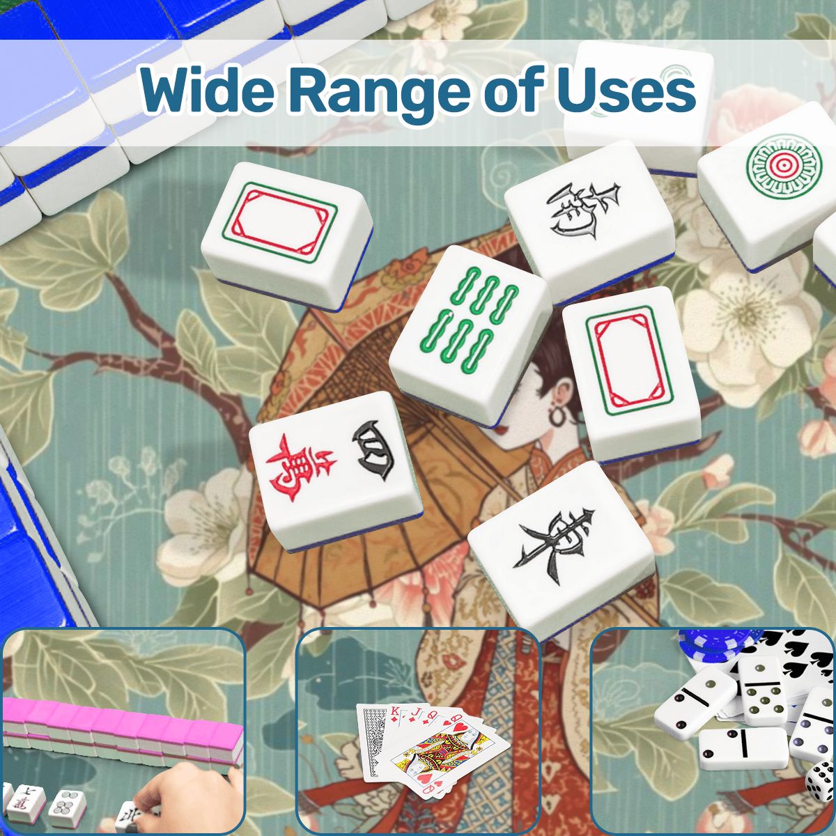 Asian Floral Blossom Geisha Girl Scalloped Mahjong - Splash of Color Co.
