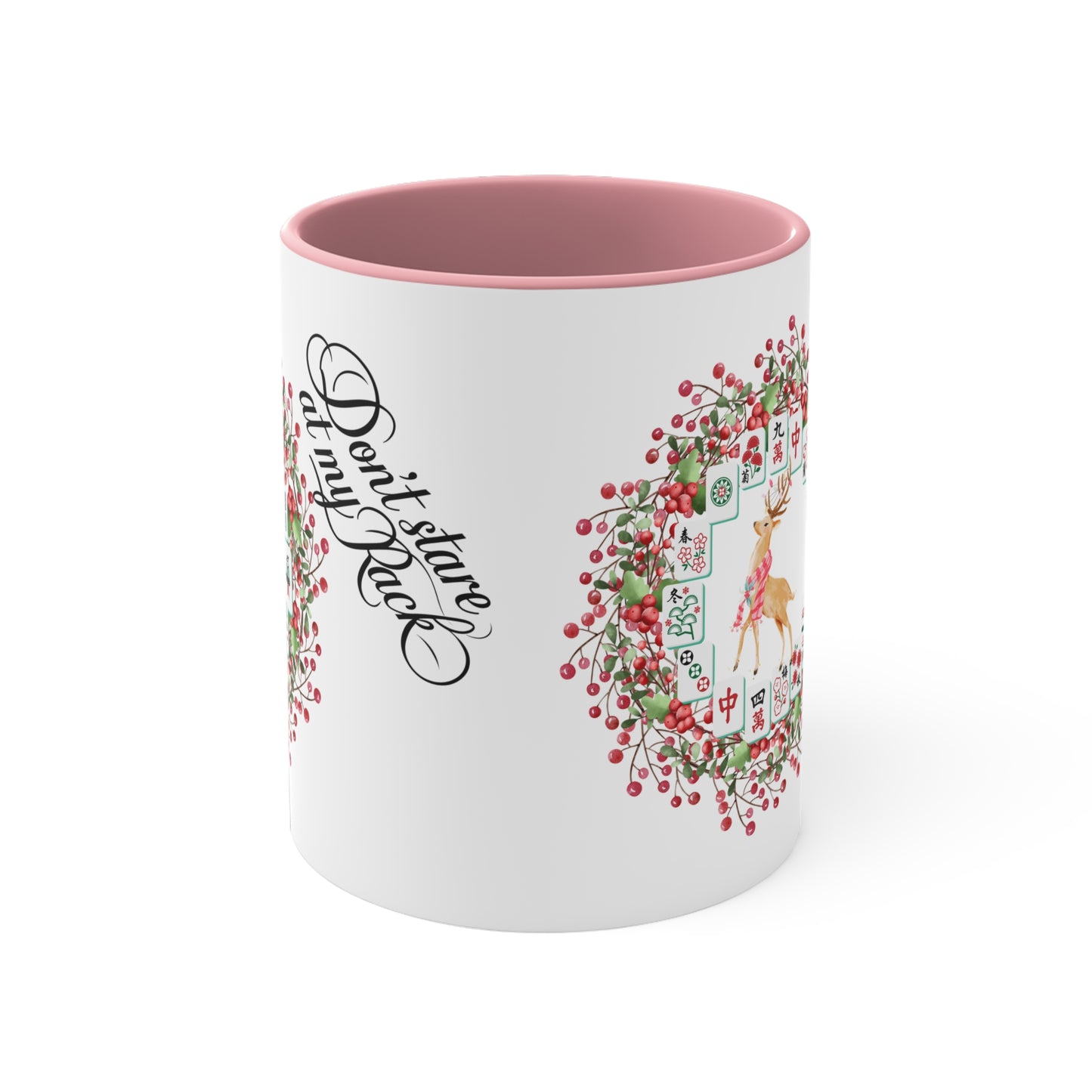 Funny Mahjong Christmas Mug, Don't Stare At My Rack, Mahj Tiles, Reindeer, Festive Mahj Mug for Holiday Cheer - 11oz Accent Mug, Gift for
