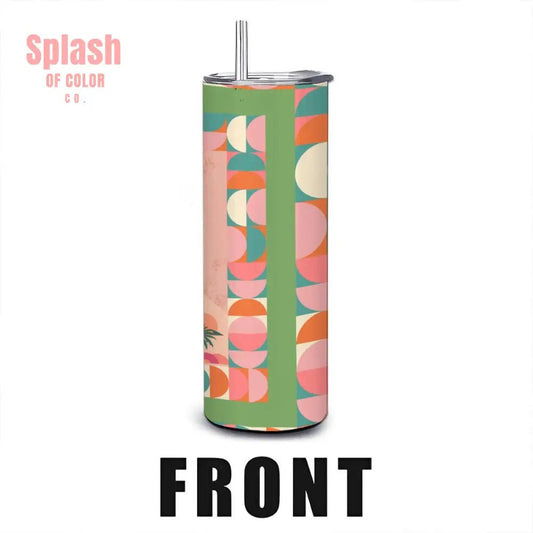 California Dreaming Whimsical Green Teal Pink Modern 20oz Straight Stainless Steel Tumbler with Straw - Splash of Color co.