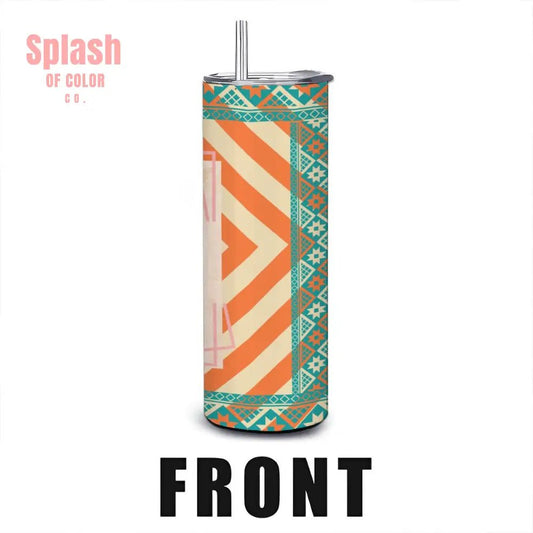 State Of Arizona Pride, Orange Teal 20oz Straight Stainless Steel Tumbler with Straw - Splash of Color co.