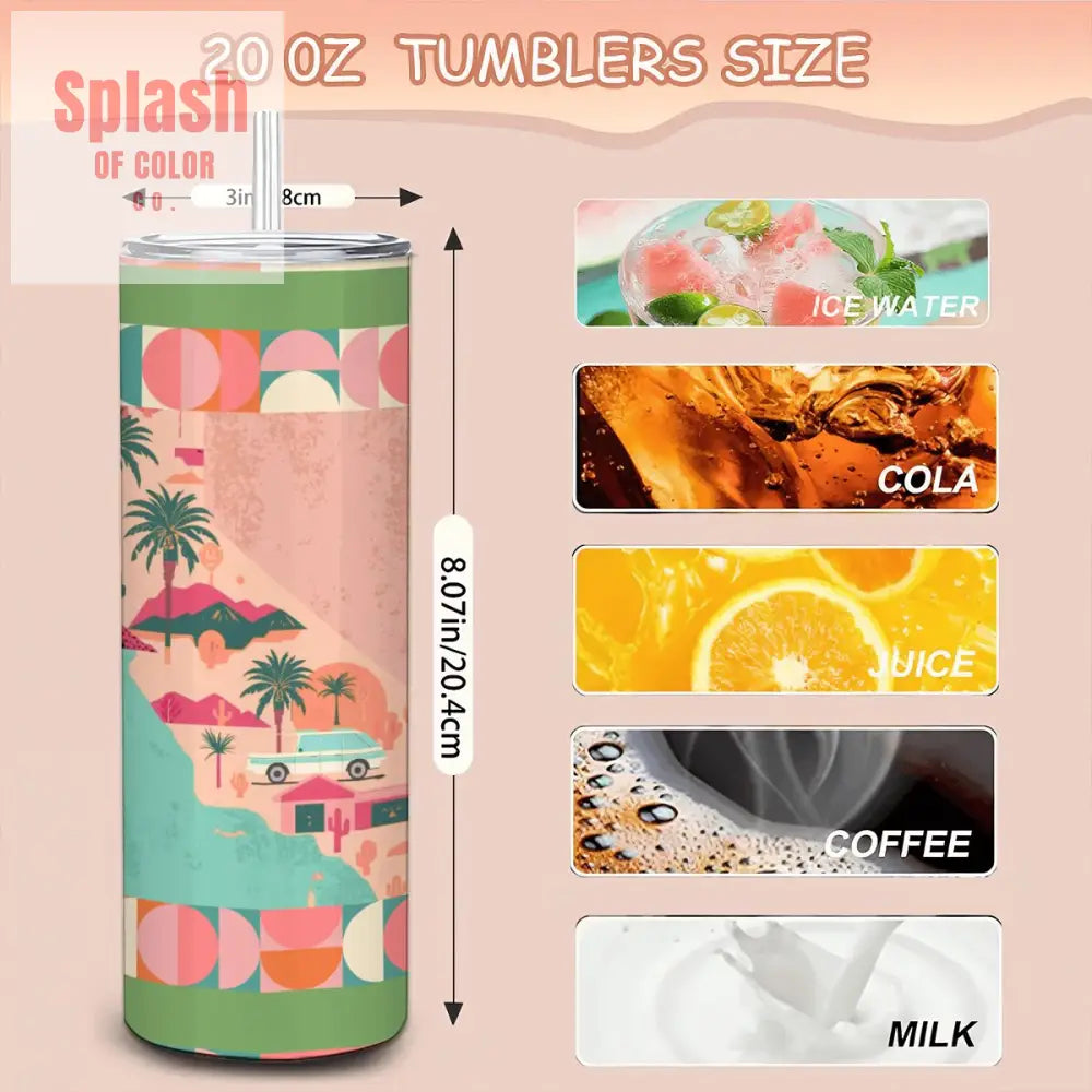20oz Straight Stainless Steel Tumbler with Straw(Made in USA) - One Size - Drinkware