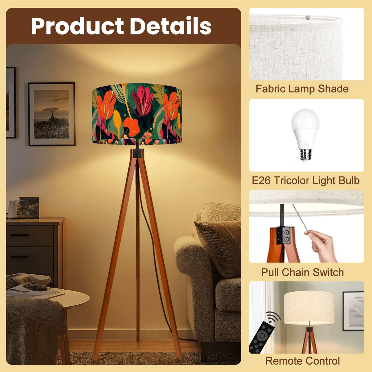 Grand Bohemian Modern Tripod Floor Lamp Orange, Teal, Yellow Fuchsia - Splash of Color Co.