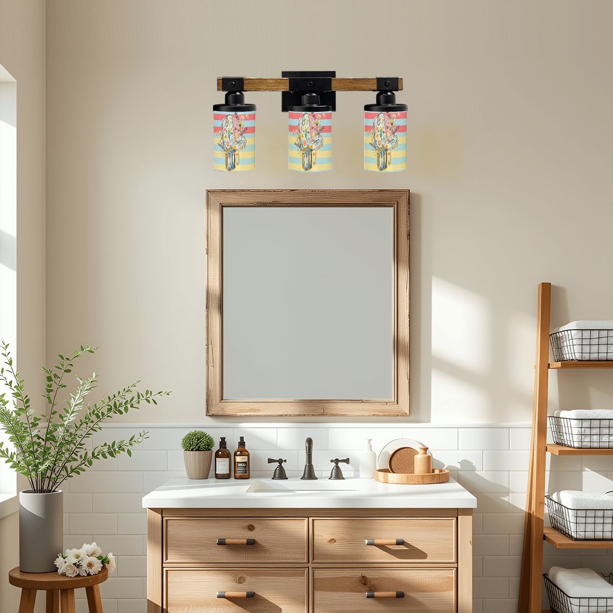 Nautical Sardine Tinned Fish Floral Modern Beach House, Lake House Vanity Light Fixture