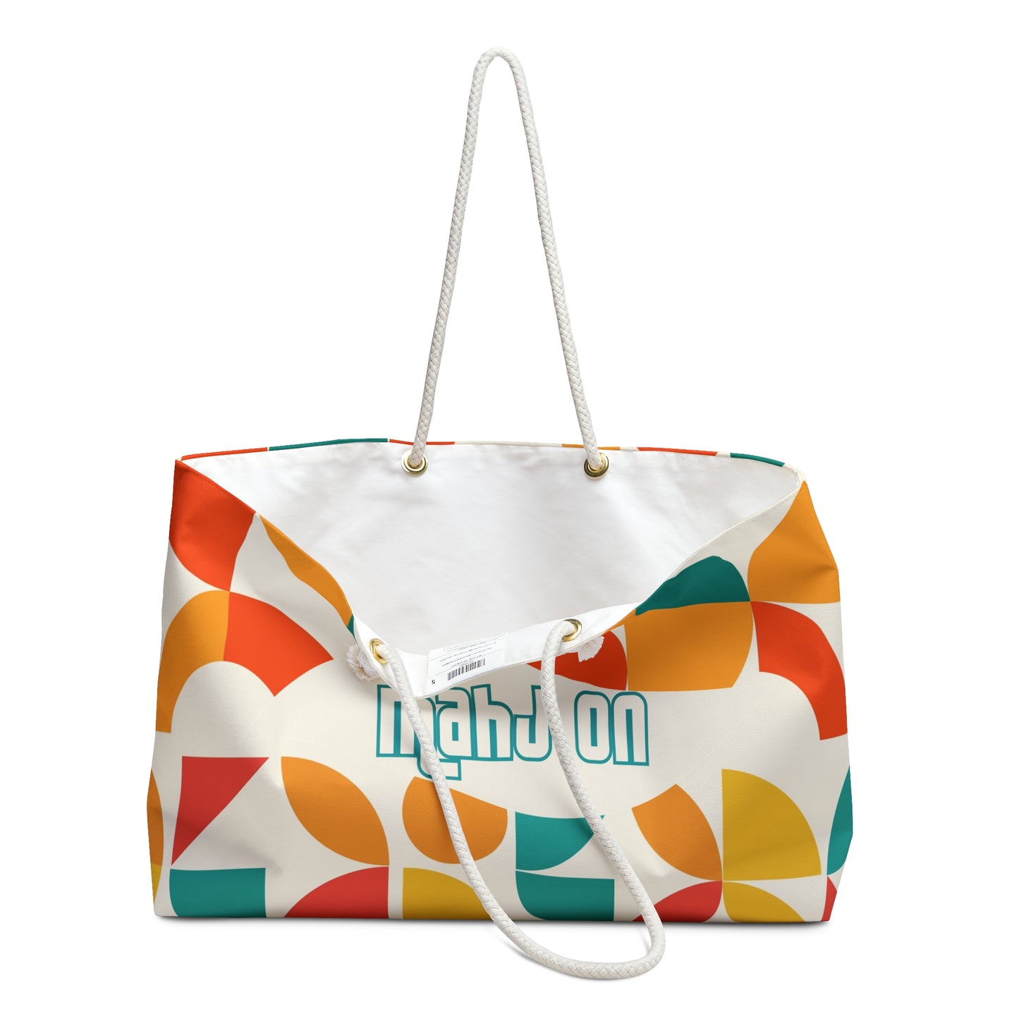 Mahjong Tote Bag Colorful Geometric, Orange, Teal, Yellow, Mahj On Weekender Bag, Bohemian Travel Tote