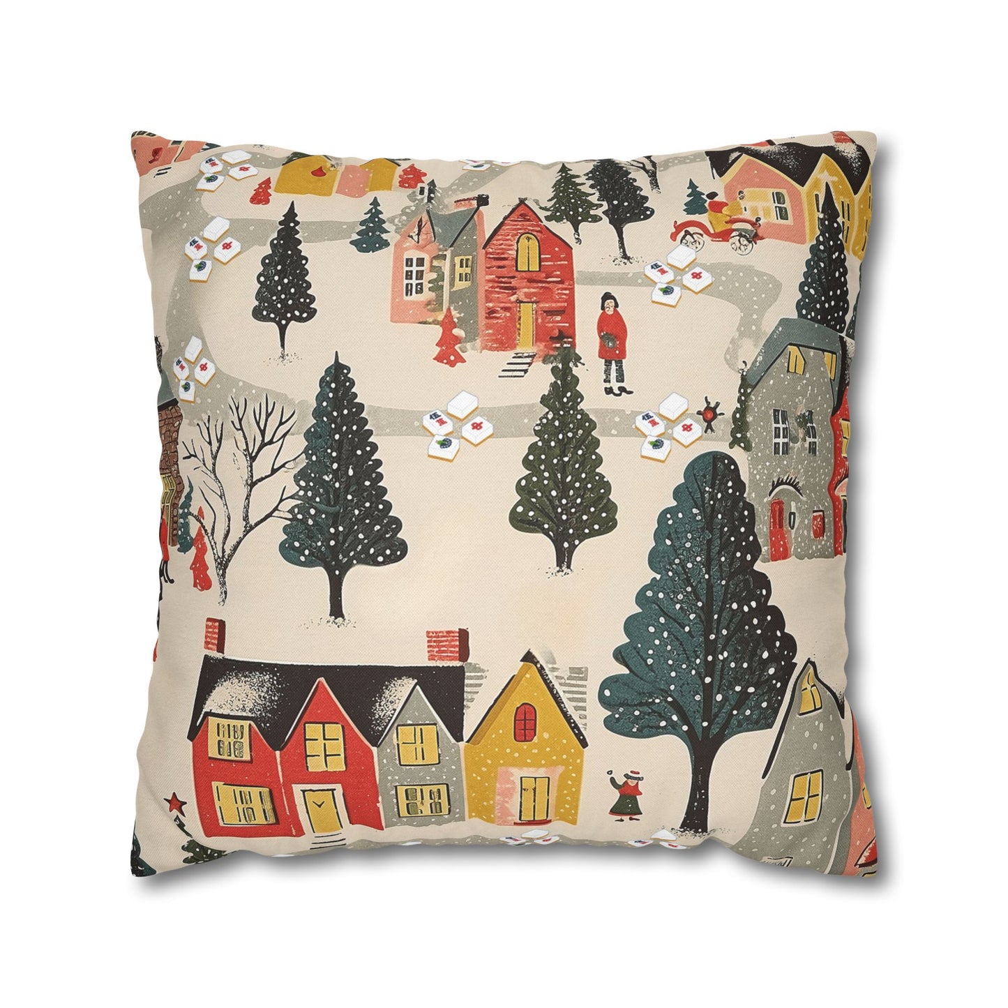 Whimsical Mahjong Christmas Cozy Holiday Accent Pillow Cover