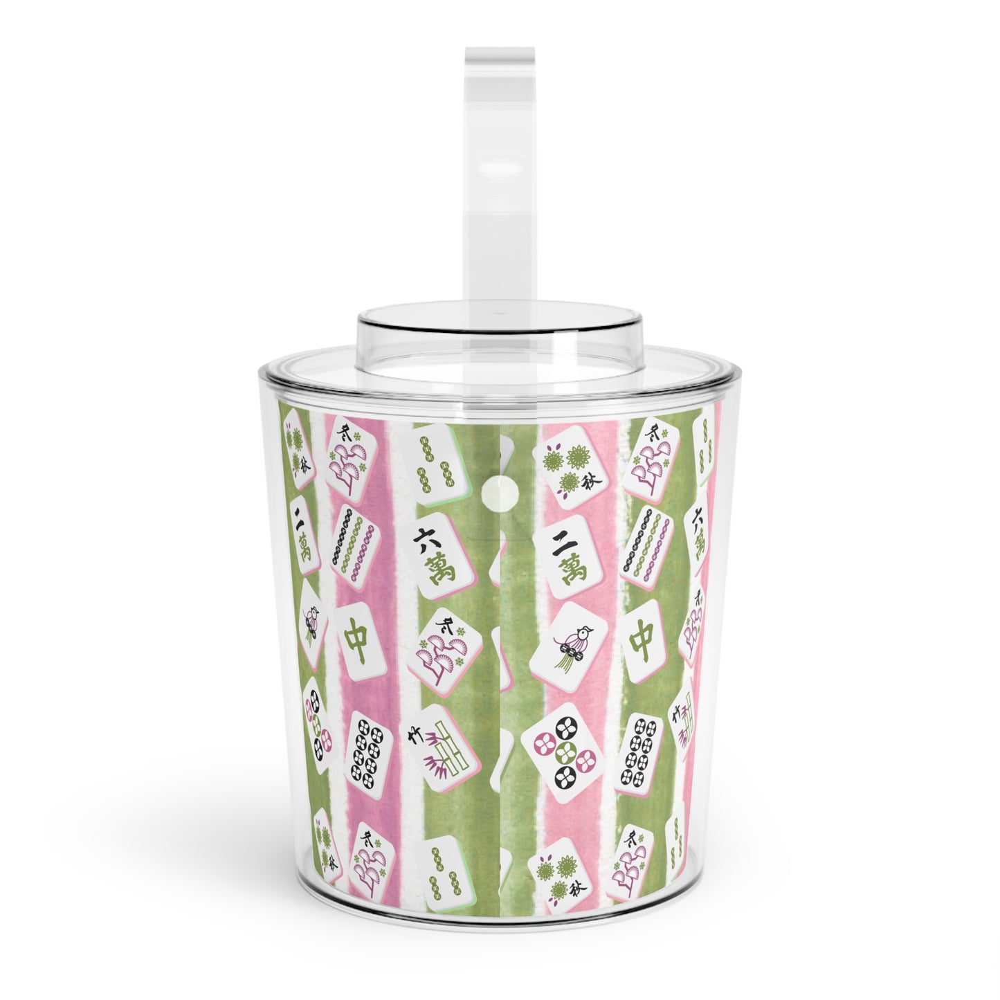 Mahjong Ice Bucket, Charming Ice Bucket with Tongs for Parties, Green Pink Striped Mahj Tiles Drink Cooler