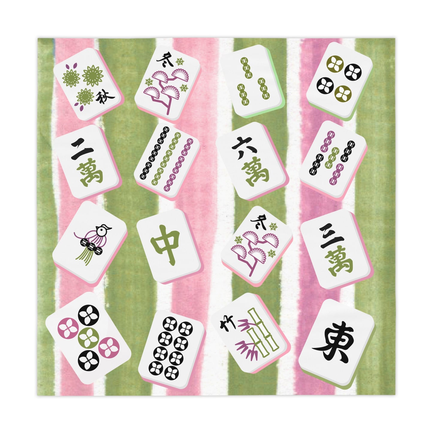 Mahjong Tablecloth for Game Nights,Game Table Cover, Pink, Green Mahj Tiles Colorful Party Tablecloth, Holiday Gift Idea
