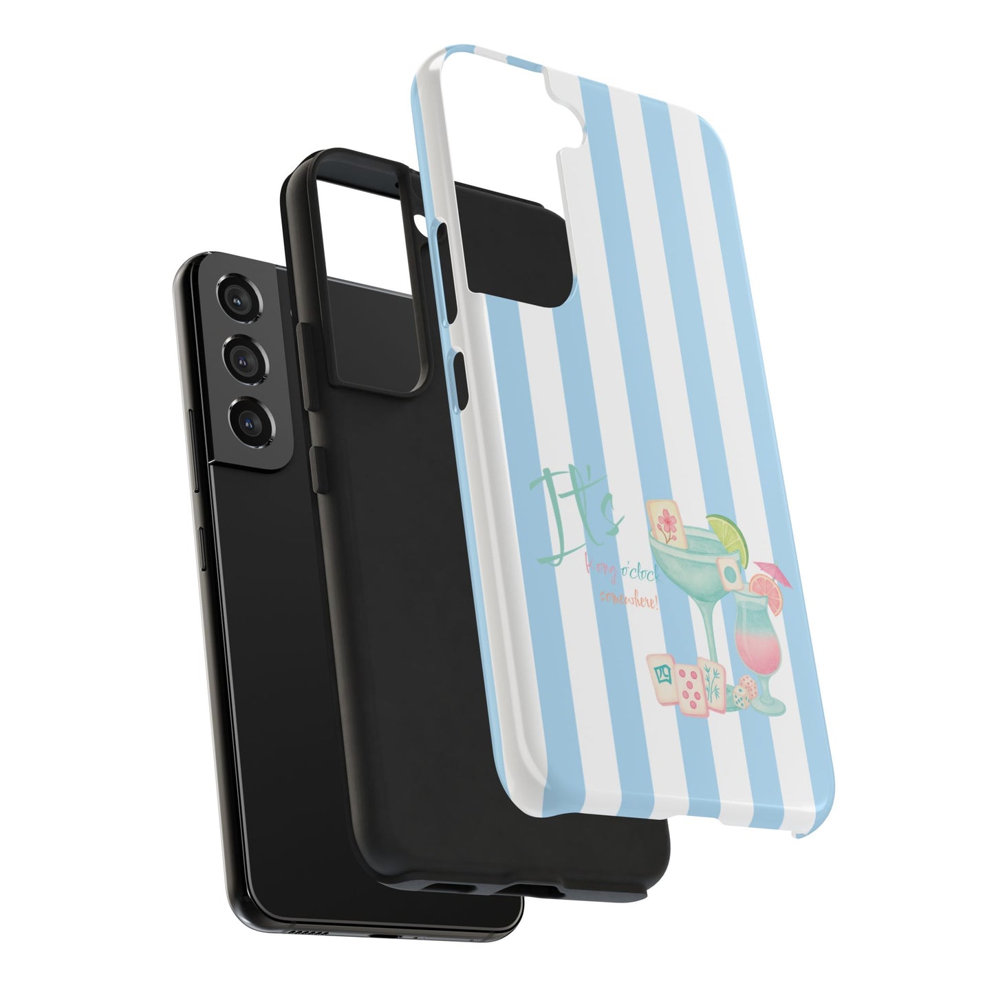 Mahjong Phone Case, Funny It's Kong O' Clock Somewhere, Blue White Preppy Style