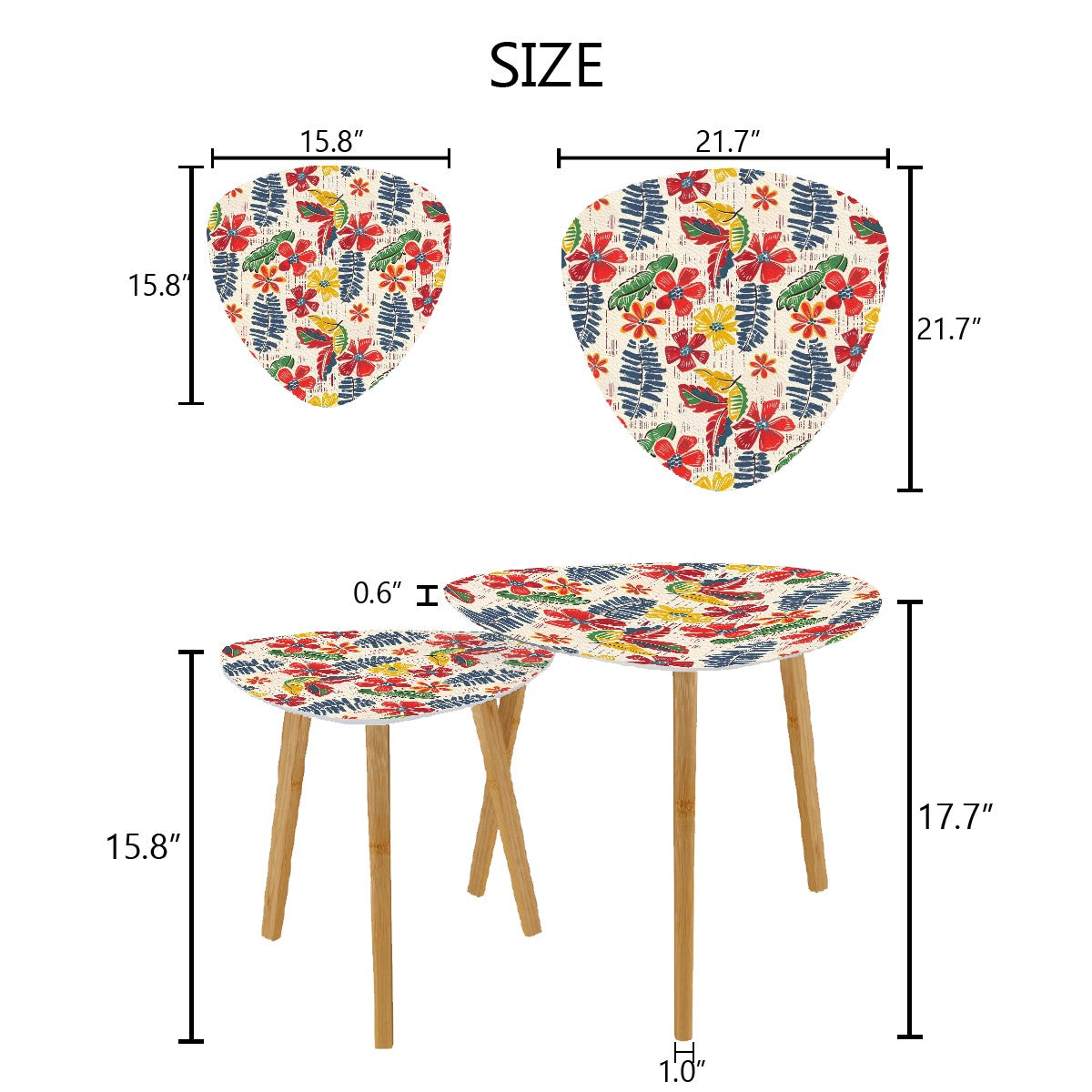 Bold Floral Vintage Heritage Blue Yellow Green Modern Nesting Tables