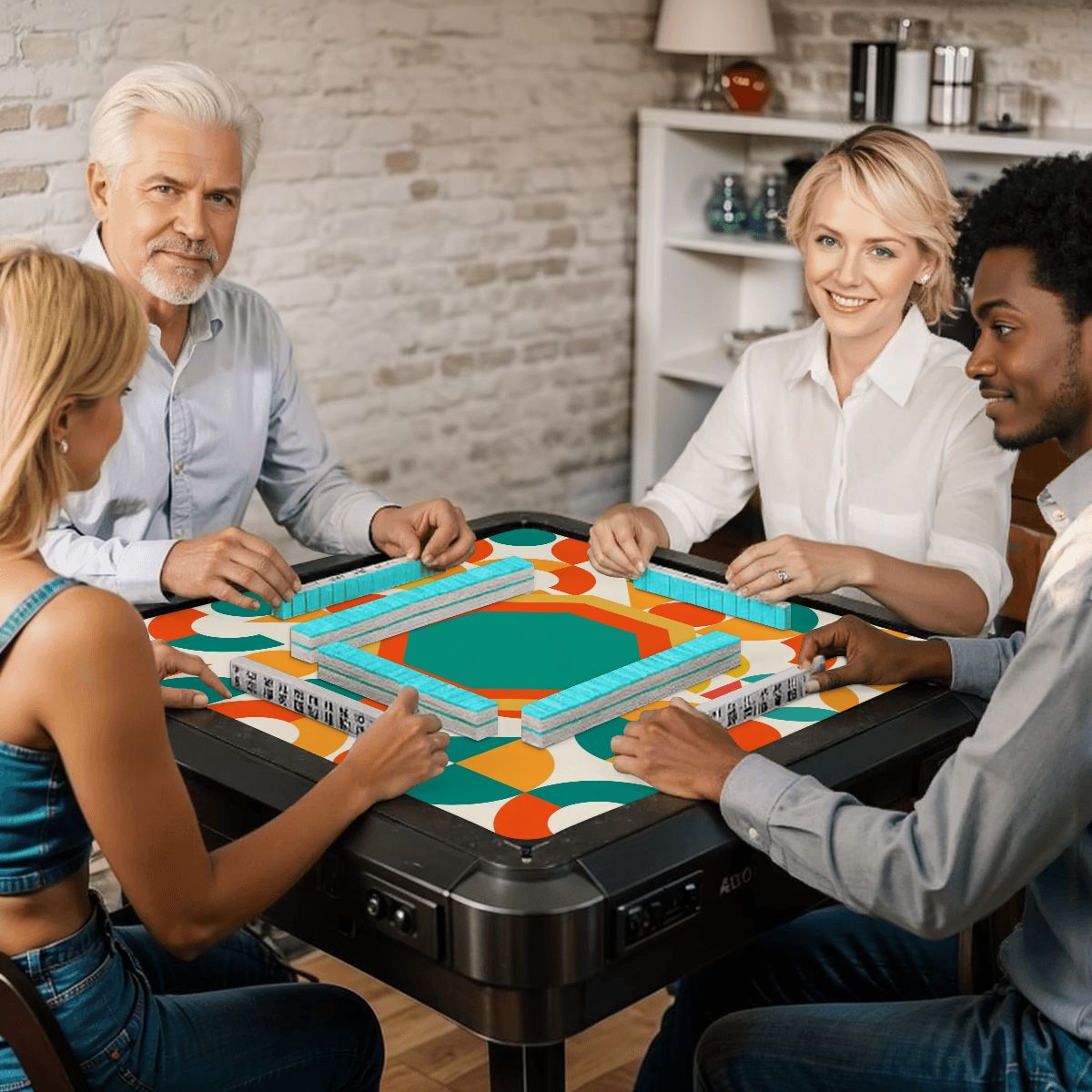 Mahjong Mat Geometric Color Splash Mahjong Mat – Teal, Yellow & Orange