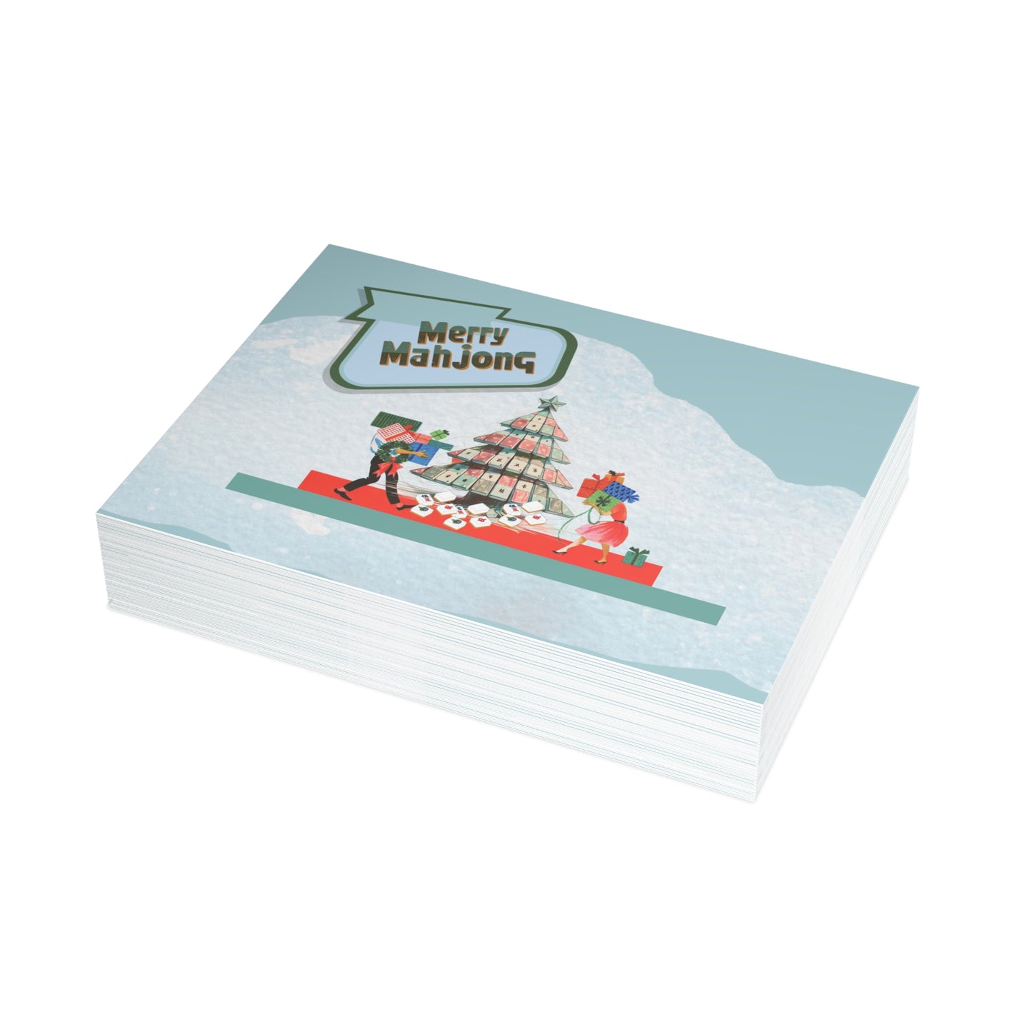 Festive Merry Mahjong Postcard Christmas Card Bundle | Holiday Greetings for Players | Fun Gift for Friends & Family, Mahjong Enthusiasts, Christmas