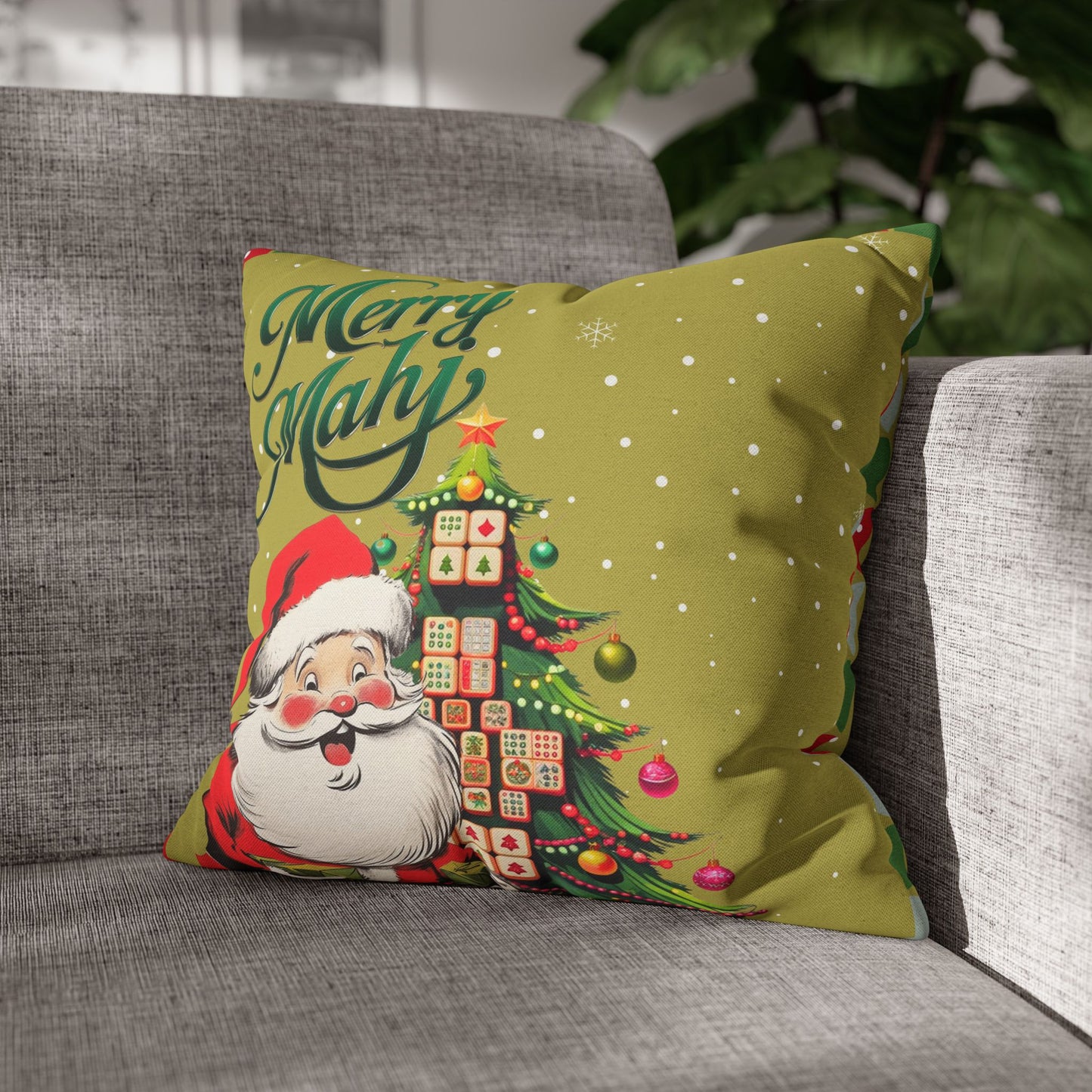 Merry Mahj Mahjong Christmas Festive Pillowcase, Whimsical Holiday Accent Pillowcase