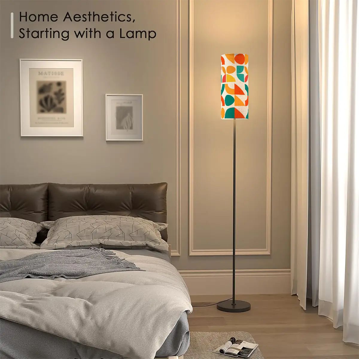 Geometric Color Splash Modern Book Nook Lamp– Teal, Yellow & Orange Floor Lamp