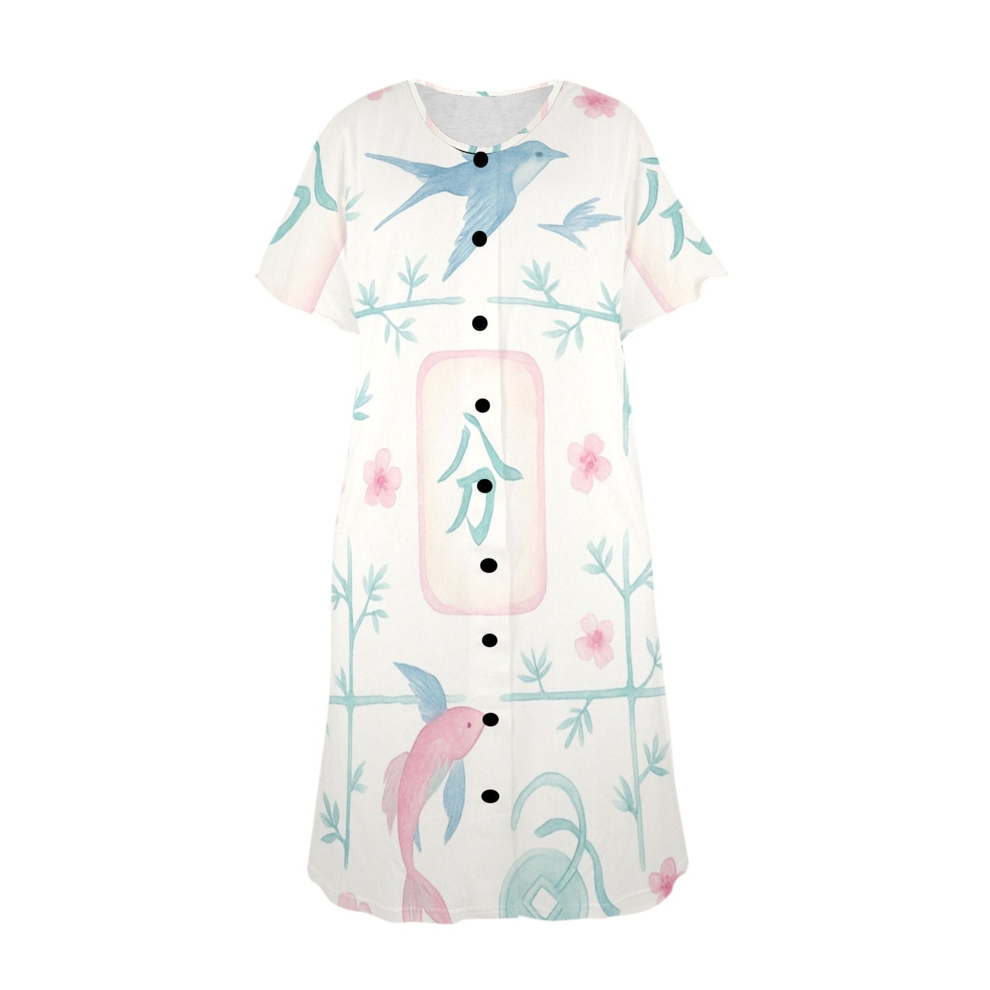 Mahjong Muumuu Dress, Pastel Pink Blue Fun Wear Mahj Lover Gift