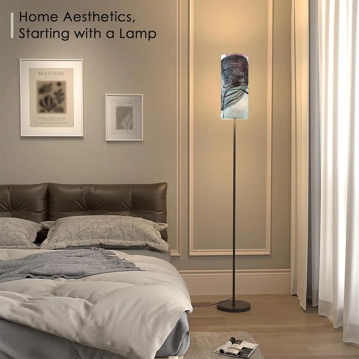 Bohemian Blue Blush Pink Watercolor Reading Nook Floor Lamp