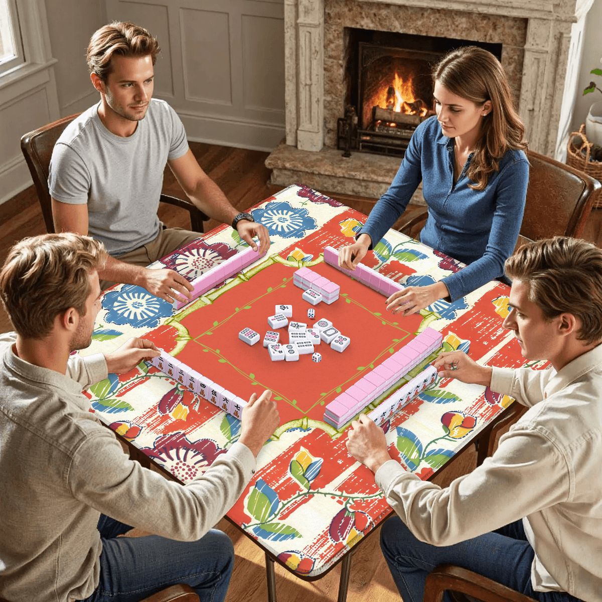 Vintage Floral Heritage Collection Mahjong Coral Blue Game Mat Mahjong Mat