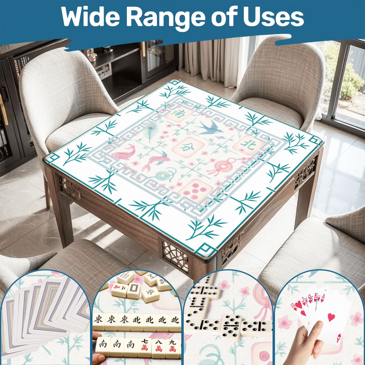 Mahjong Mat Watercolor Asian Zen Floral Pastel Mahjong Tile Game Mat