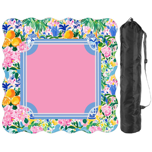 Floral Chinoiserie Preppy Pastel Scalloped Mahjong Mat - Splash of Color Co.