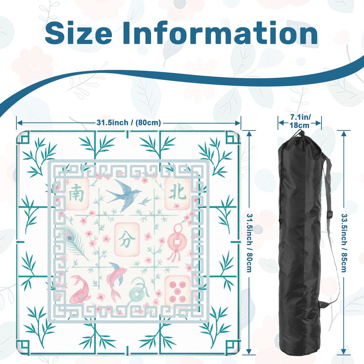 Mahjong Mat Watercolor Asian Zen Floral Pastel Mahjong Tile Game Mat
