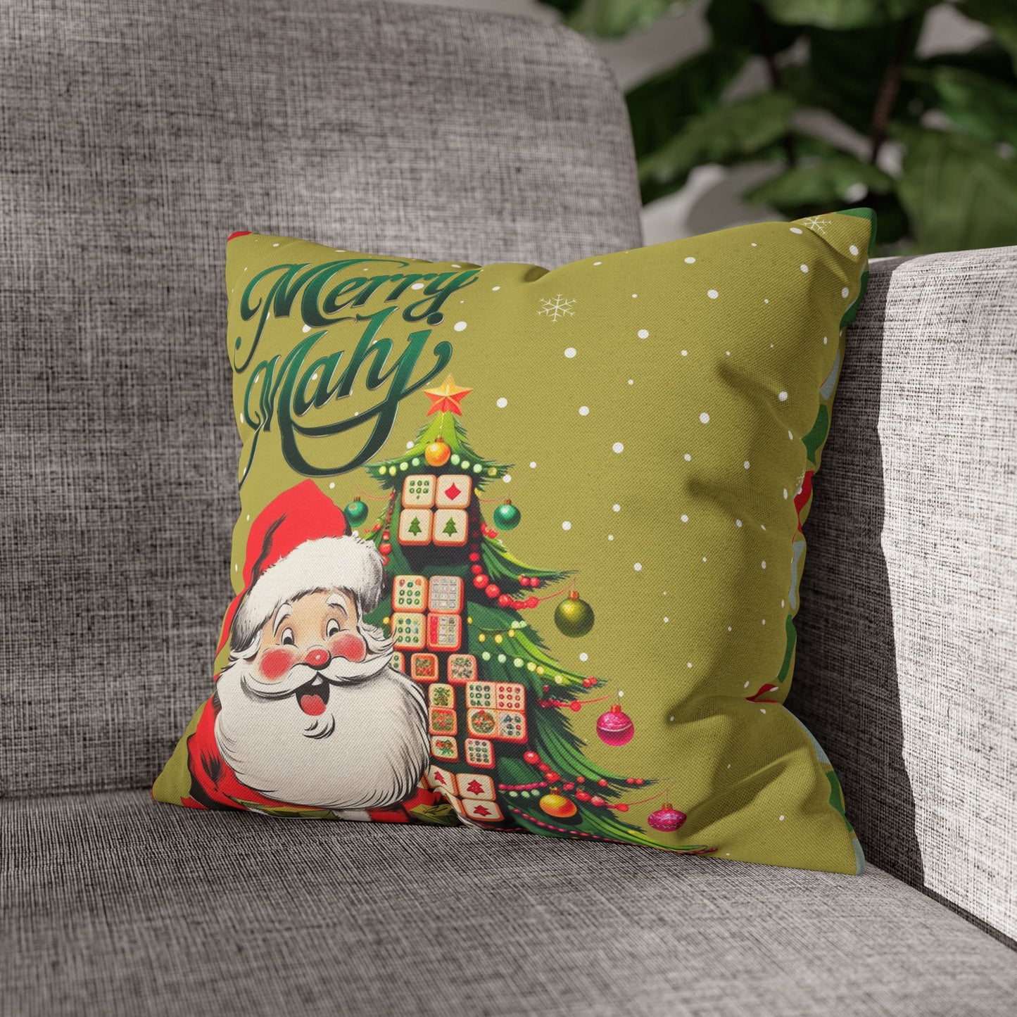 Merry Mahj Mahjong Christmas Festive Pillowcase, Whimsical Holiday Accent Pillowcase