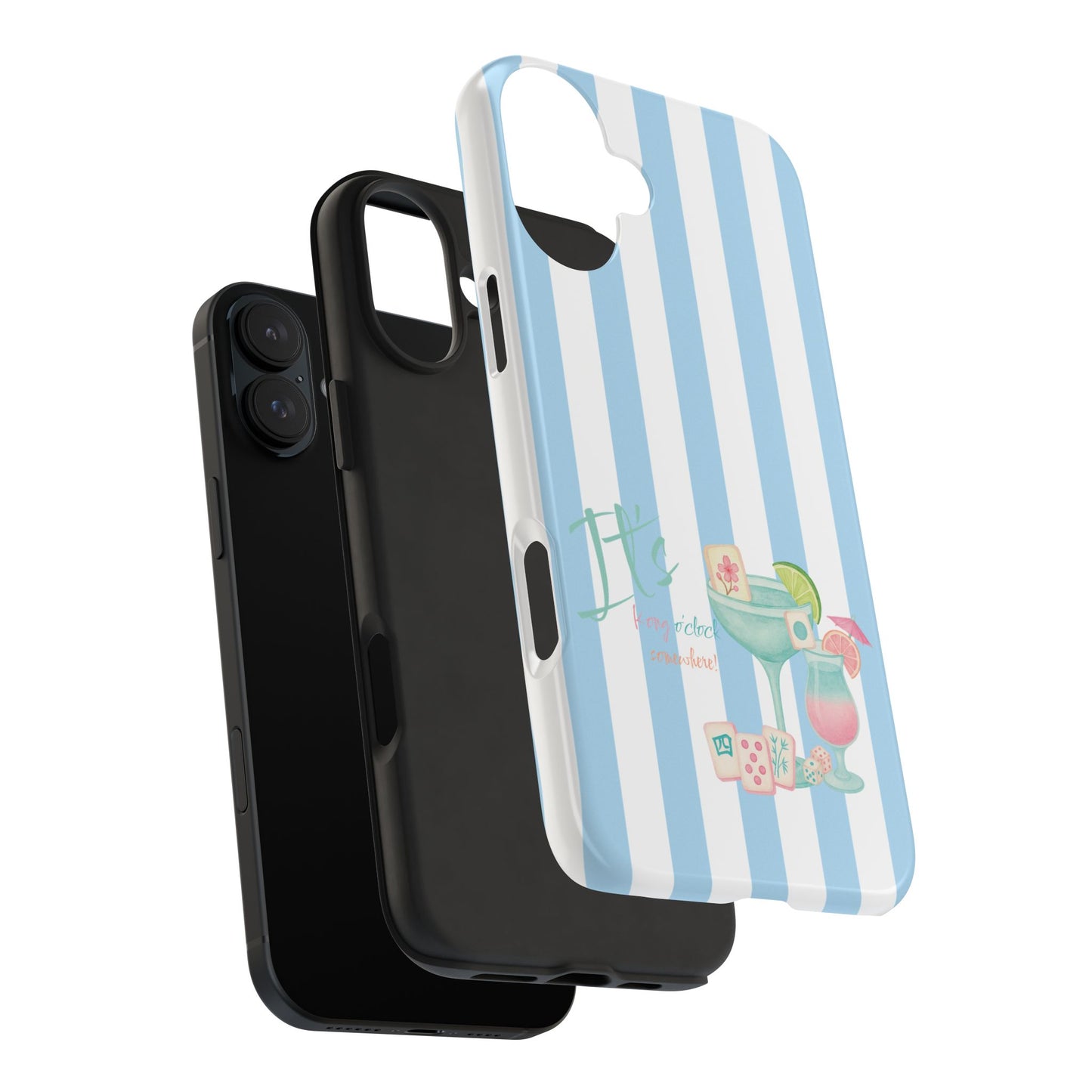 Mahjong Phone Case, Funny It's Kong O' Clock Somewhere, Blue White Preppy Style