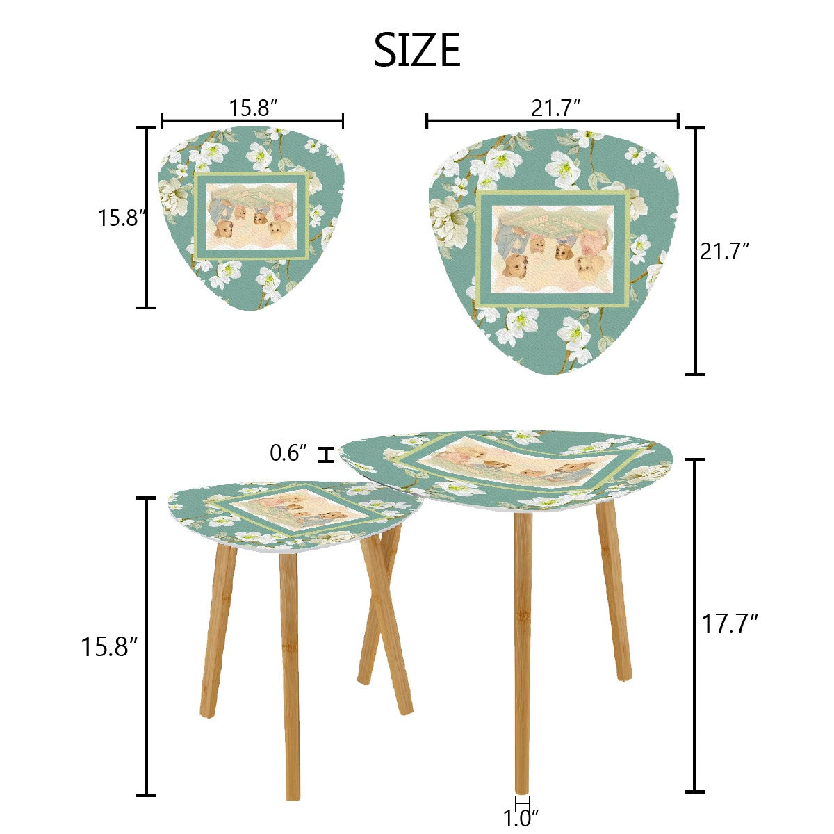 Floral Asian Dogs Playing Mahjong Whimsical Snack Nesting Tables For Mahj Night