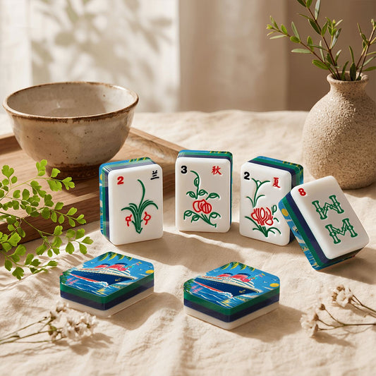 Mahjong Cruise 4Layer American Mahjong Tiles Blue Green And Carry Case