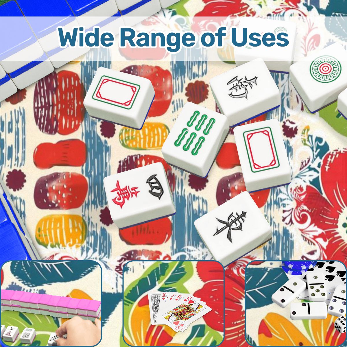Mahjong Mat Floral Heritage Burst Of Color, Red, Teal Orange Green Tropical Mahj Mat