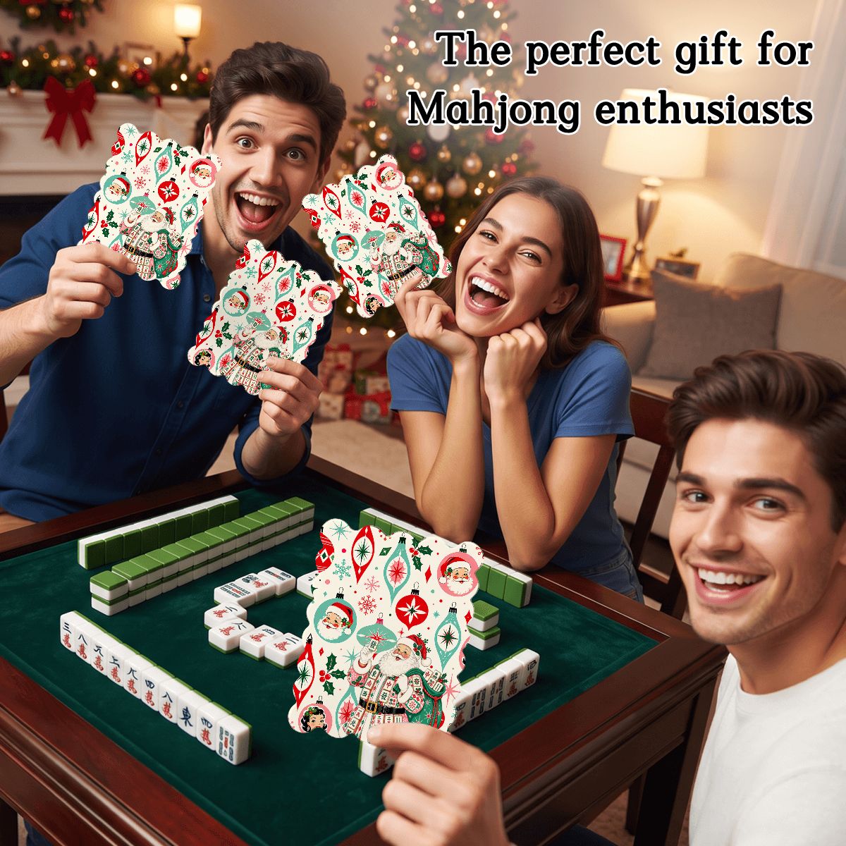 Nostalgic Christmas Santa Scalloped Mahjong Shuffler Cards Set of 4