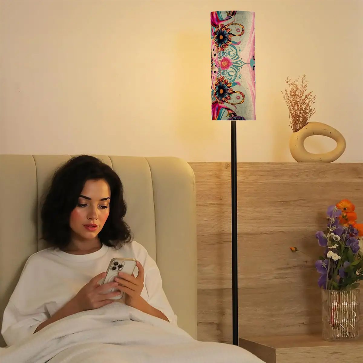 Bohemian Floor Lamp Jeweled Tone Pink, Purple, Teal Modern Book Nook Lamp