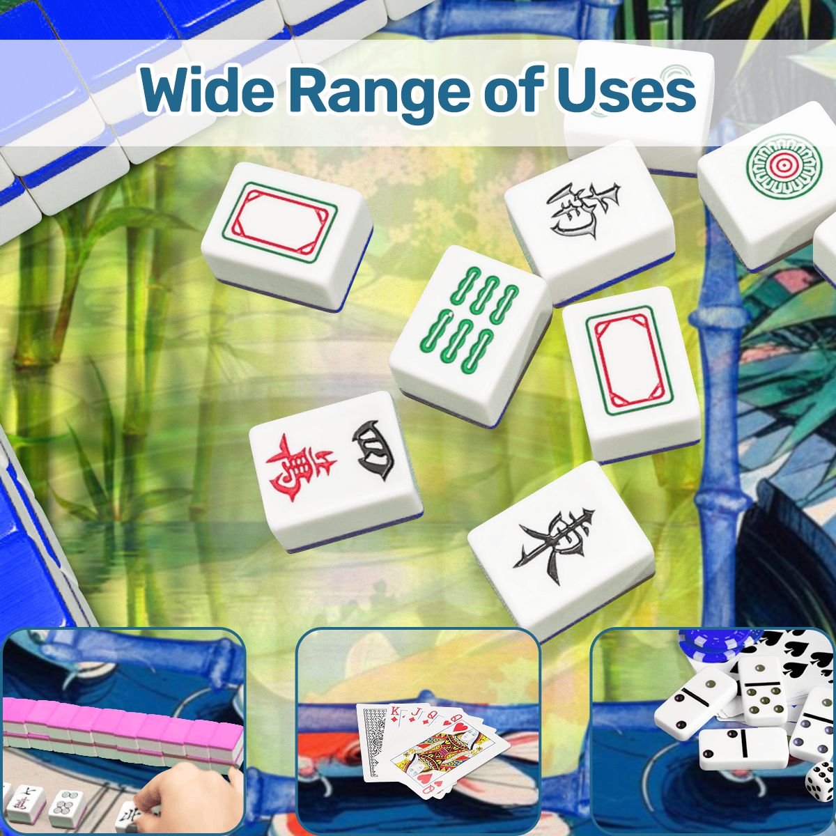 Mahjong Mat Japanese Koi Pond Asian Garden Zen Blue, Green Elegant Mahj Mat