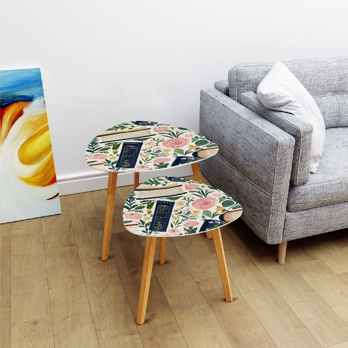 Cozy Book Nook Modern Floral Designed Book Lover Nesting Tables