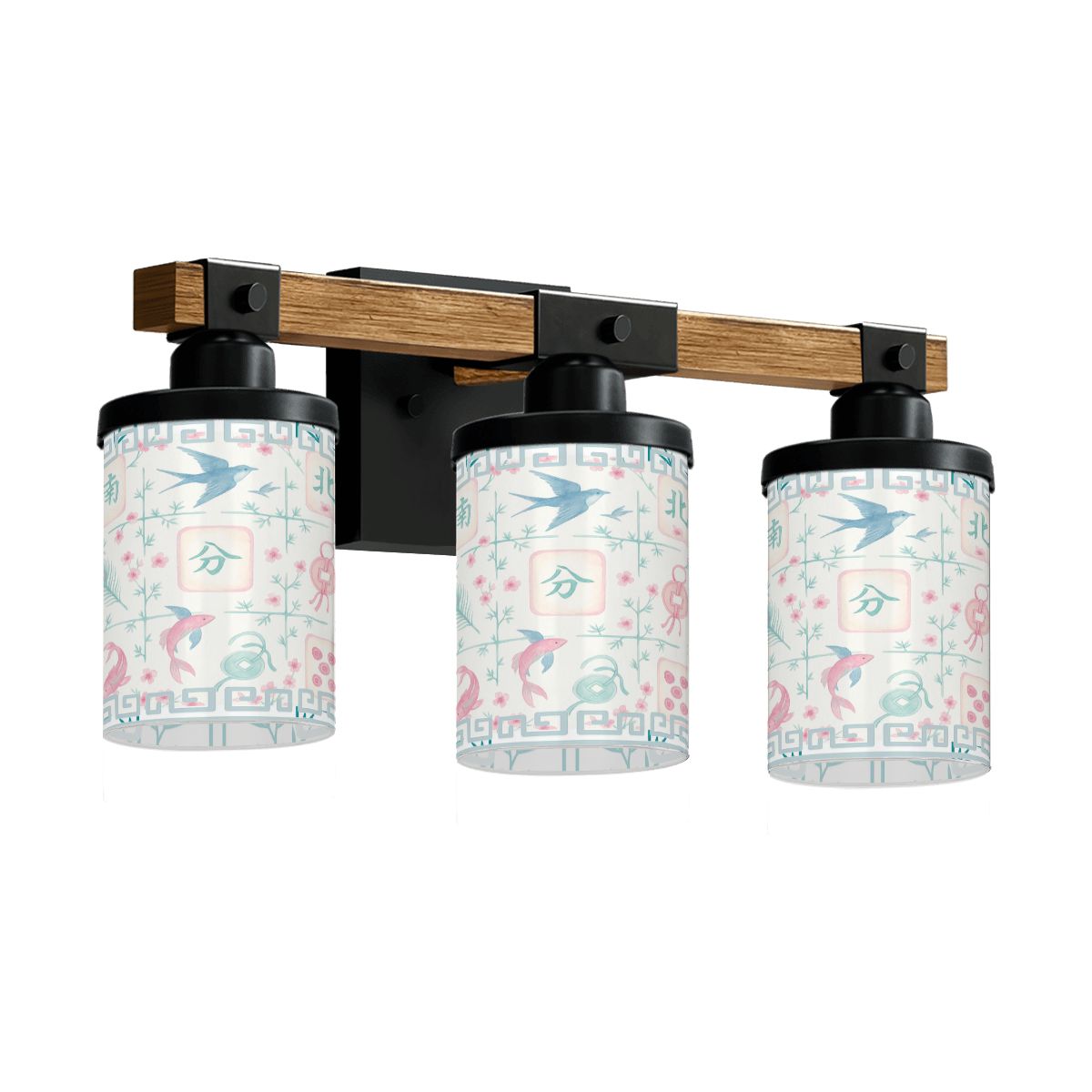Asian Zen Mahjong Tiles Pretty Preppy Pastels Floral Vanity Light Fixture