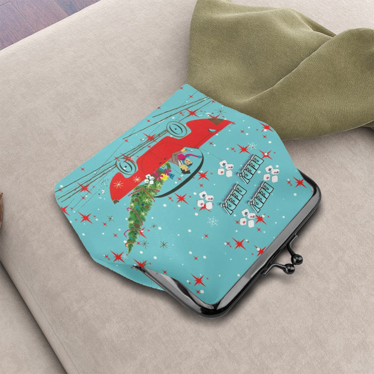 Cute Christmas Mahjong Vintage Nostalgic Women's Leather Kiss Lock Coin Purse