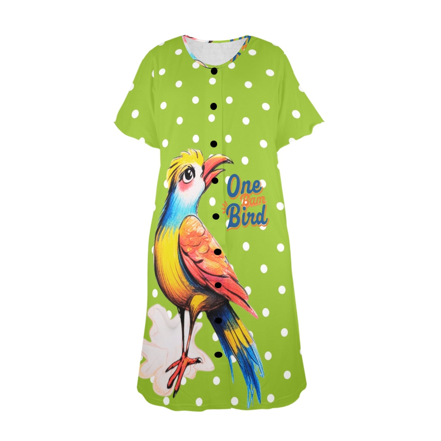 Quirky Mahjong One Bam Bird Green Polka Dot Ladies Muumuu Dress