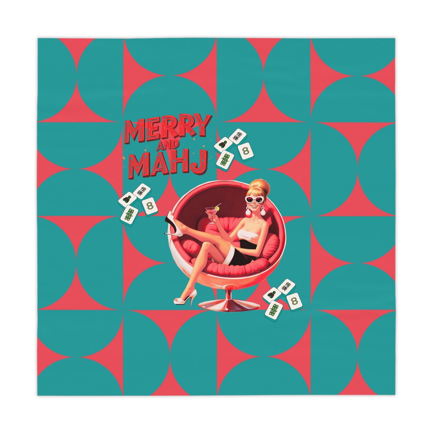 Mahjong Christmas Tablecloth Fashionable Nostalgic Holiday Tablecloth: Merry and Mahj
