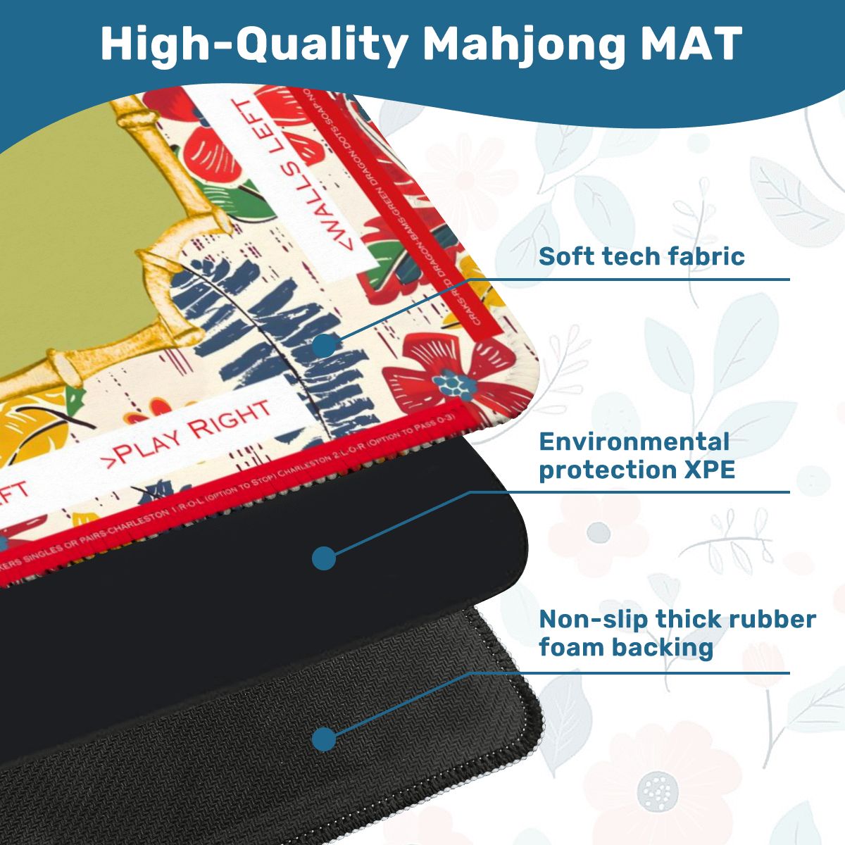 Mahjong Mat Floral Heritage Instructional Learning Mat Blue, Green Yellow Preppy Mahj Mat