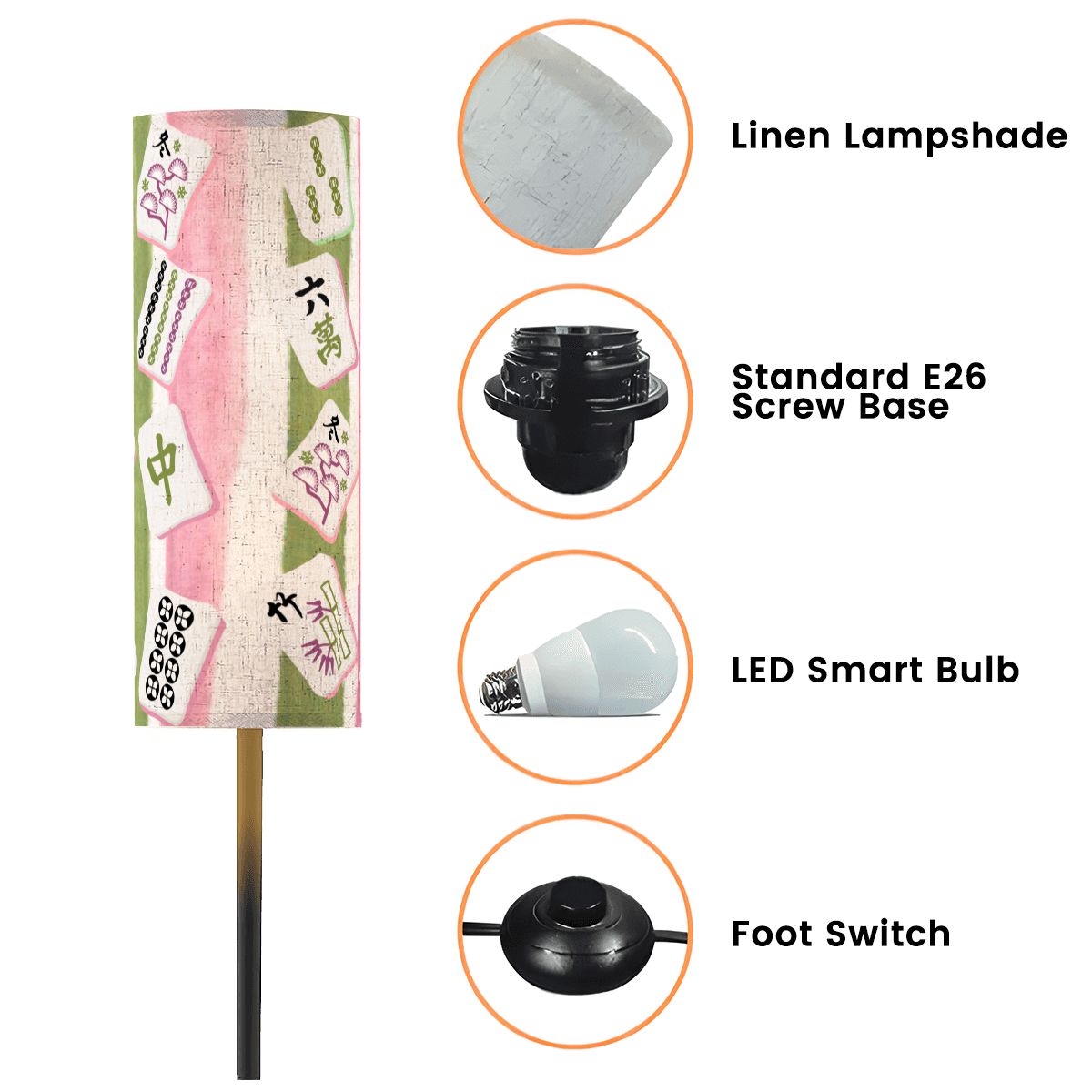 Mahjong Tiled Designed Pink Green Striped Reading Nook Floor Lamp