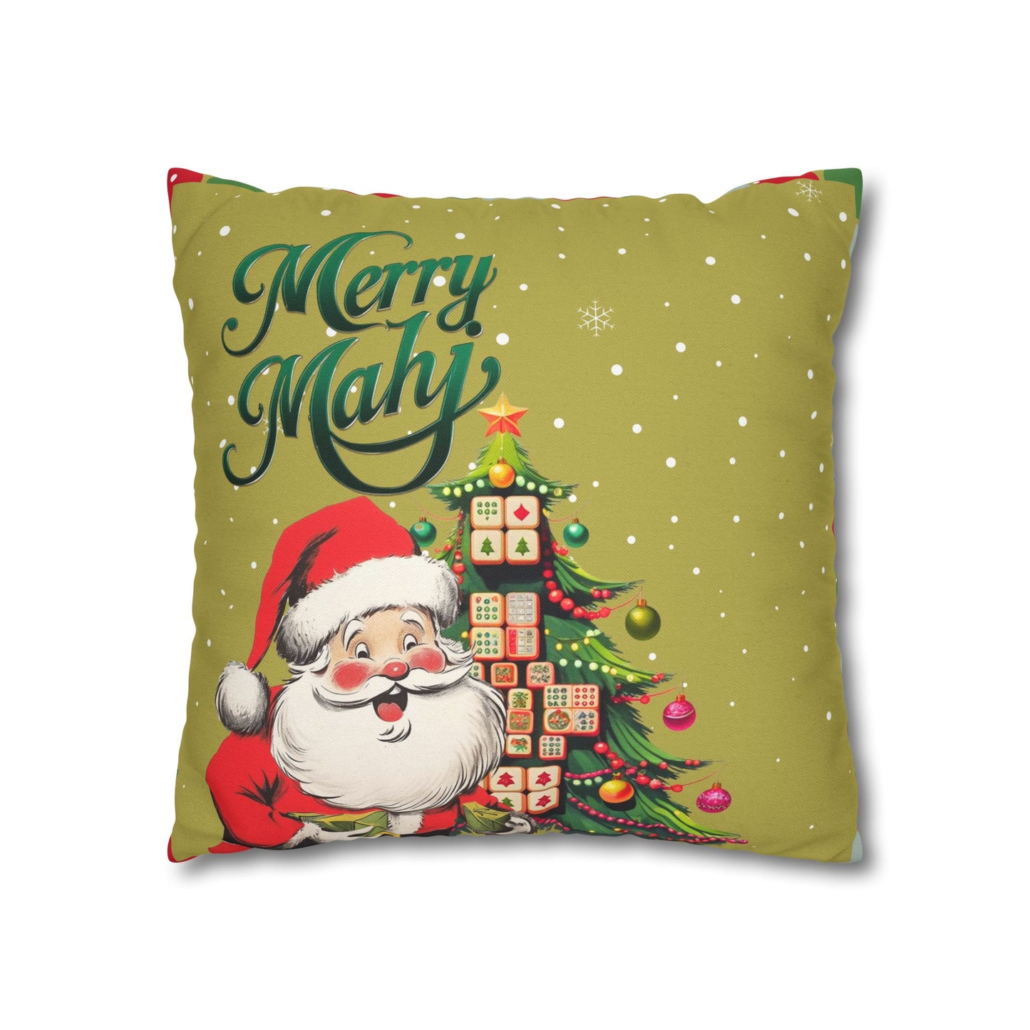 Merry Mahj Mahjong Christmas Festive Pillowcase, Whimsical Holiday Accent Pillowcase